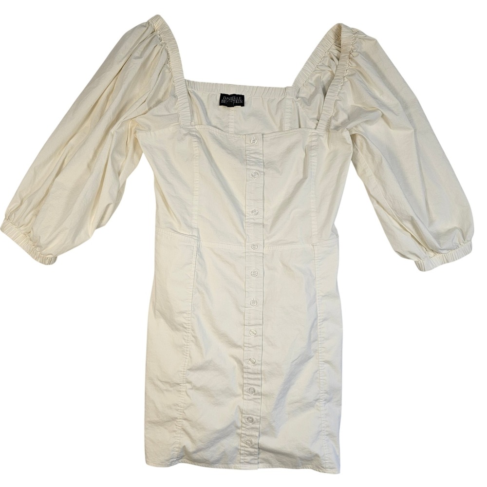Danielle Bernstein Off White Puff Sleeve Button Front Mini Dress Cream Size 14